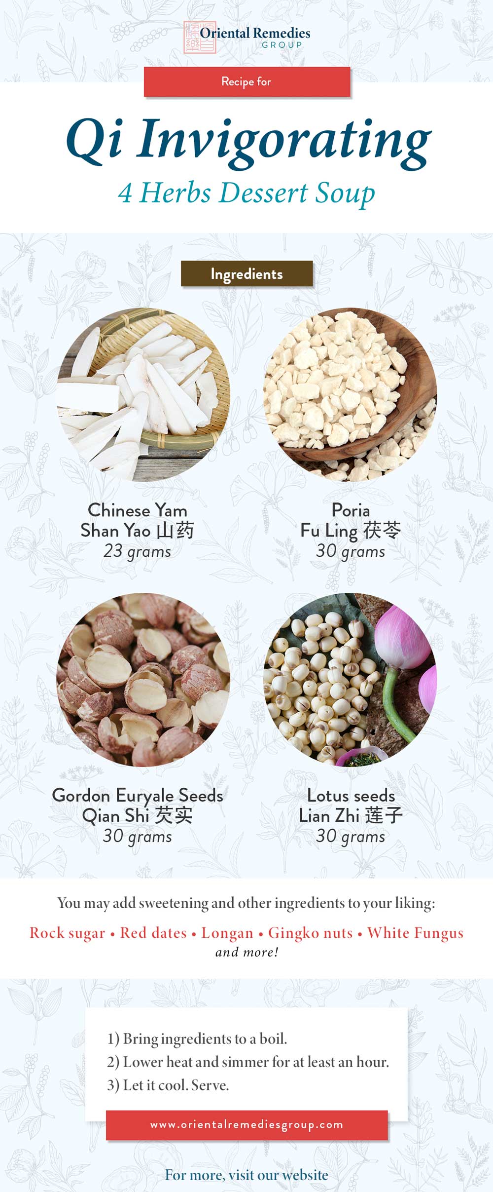 Ingredients for 4 Qi Invigorating Herbs Dessert Soup | Oriental Remedies