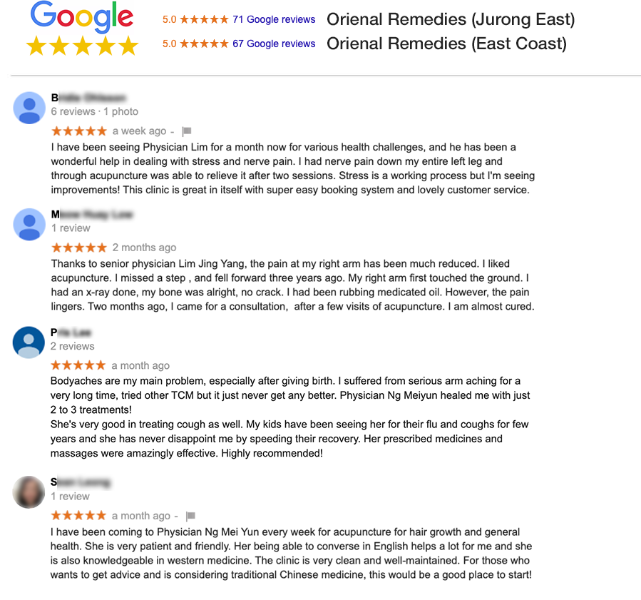 Oriental Remedies TCM Jurong East and East Coast reviews on best TCM in Singapore