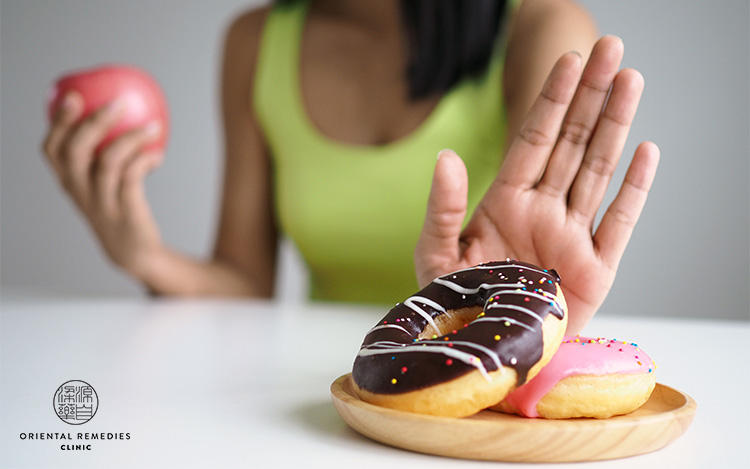 Women Avoid to Eat Chocolate Cake And Sweets